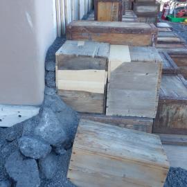 Scoria in-fill behind boxes, Shackleton's 'Nimrod' Hut (002)