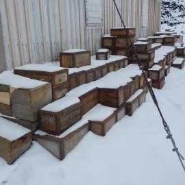Snow build-up on boxes, Shackleton's 'Nimrod' Hut (001)