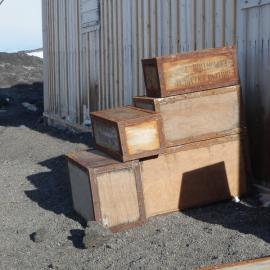 Venesta cases on south wall, Shackleton's 'Nimrod' Hut 