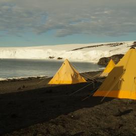 2013-14 Tents at the AHT field camp on Home Beach, Cape Evans
