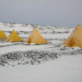 2013-14 Tents at the AHT field camp on Home Beach, Cape Evans