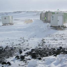 2013-14 AHT containers at the field camp on Home Beach, Cape Evans
