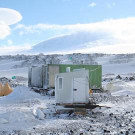 2013-14 AHT containers at the field camp on Home Beach, Cape Evans