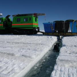 2013-14 Hägglunds travelling over a crack in the sea-ice