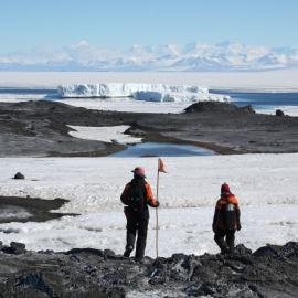 2013-14 Josiah Wagener and Lizzie Meek on a walk near Cape Evans