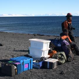 2013-14 Lizzie Meek and Josiah Wagener with gear to be collected by helicopter