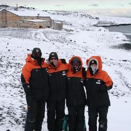 2013-14 AHT Conservators outside Scott's 'Terra Nova' hut, Cape Evans (002)