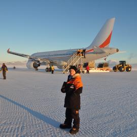 2013-14 Nicola Dunn with an Airbus plane on the runway