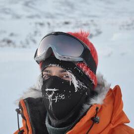 2013-14 Lizzie Meek in front of Mount Erebus