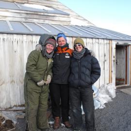 2009-10 AHT summer artefact conservation team outside Scott's 'Terra Nova' hut
