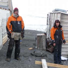 2009-10 AHT's Martin Wenzel and Fran Clarke outside Scott's 'Terra Nova' hut