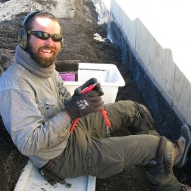 2009-10 AHT's Gene Wixson installing polycarbonate sheets on Scott's 'Terra Nova' hut