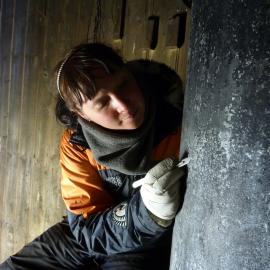 2009-10 AHT's Fran Clarke treating acetylene generator, Scott's 'Terra Nova' hut