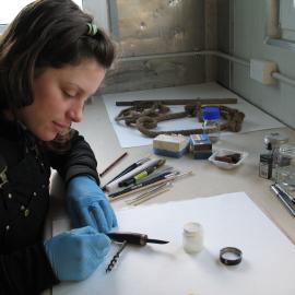 2009-10 AHT's Lucy Skinner treating corkscrew artefact