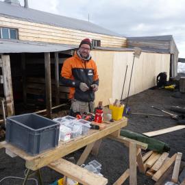 2009-10 AHT's Martin Wenzel working outside Scott's 'Terra Nova' hut