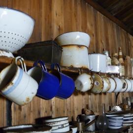 2010-11 Kitchenware on shelves in the Galley, Cape Evans