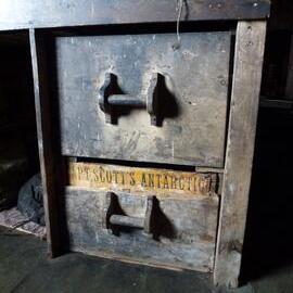 2012 Scott's 'Terra Nova' hut, interior, wooden drawers in Biology area