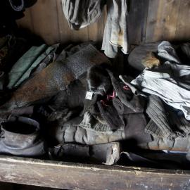 2012 Scott's 'Terra Nova' hut, interior, clothing on Biology area bunk