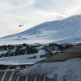 Helicopter at Scott's 'Terra Nova' hut (004)
