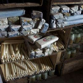 2012 Shackleton's 'Nimrod' hut, interior, candle storage