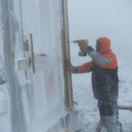 2010-11 Conservators at work, Jaime Ward working at Shackleton's 'Nimrod' hut