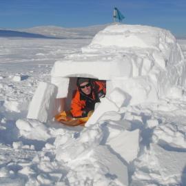 2010-11 Jamie Clarke in an ice shelter