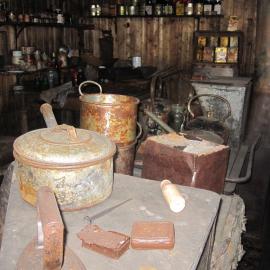 2010-11 Cookware artefacts on the stove inside Scott's 'Terra Nova' hut