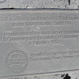 2010-11 Scott's 'Discovery' hut centenary plaque, Hut Point