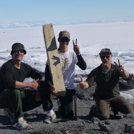 2010-11 John Taylor, Jamie Clarke, and Al Fastier at the Cape Evans field camp