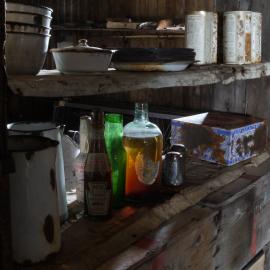 2010-11 Artefacts on the rebuilt bulkhead shelf, Cape Evans