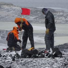2022-23 AHT team erecting flags, Cape Royds