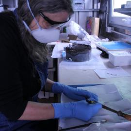 2021-22 Conservators at work, Belinda Hager treating a knife sharpening steel