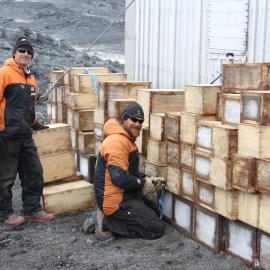 2021-22 Zack Bennett and John Taylor outside Shackleton's 'Nimrod' hut