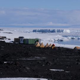 Hut and camp at Cape Evans