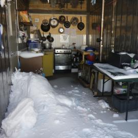 Snow ingress in camp kitchen, Cape Evans