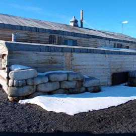 Fodder bales on north wall, Scott's 'Terra Nova' hut
