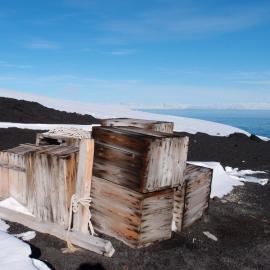 Fuel boxes outside Scott's 'Terra Nova' hut