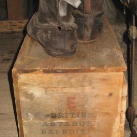 BAE 1907 box and boots, Shackleton's 'Nimrod' hut