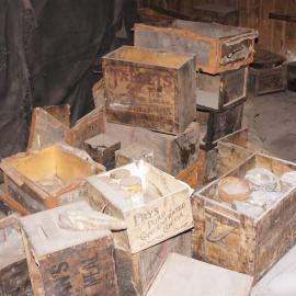 Provision and Venesta cases in the main space, Scott's 'Discovery' hut