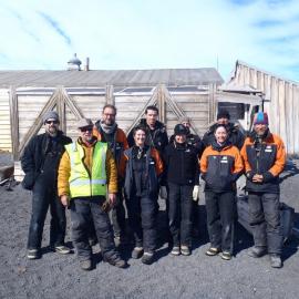 2010-11 AHT K170 team outside Scott's 'Terra Nova' hut, Cape Evans