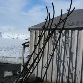2010-11 Sledge runner attachments outside Scott's 'Terra Nova' hut, Cape Royds