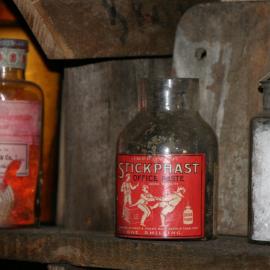 2010-11 Photographic supplies on the shelves within the Darkroom, Cape Evans