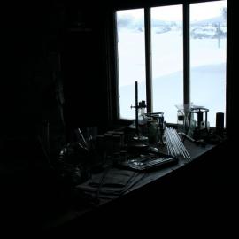 2010-11 Desk in the Biology area inside Scott's 'Terra Nova' hut, Cape Evans