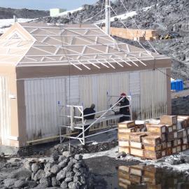 2010-11 Batten installation on the South wall of Shackleton's 'Nimrod' hut