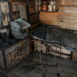 2010-11 Brocklehurst's 'leg protector' inside Shackleton's 'Nimrod' hut