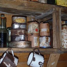 2010-11 Provisions on shelves inside Shackleton's 'Nimrod' hut