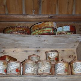 2010-11 Provisions on shelves inside Shackleton's 'Nimrod' hut