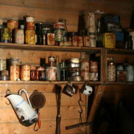 2010-11 Provisions on shelves inside Shackleton's 'Nimrod' hut