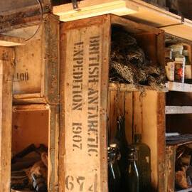2010-11 Provisions on shelves inside Shackleton's 'Nimrod' hut
