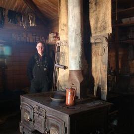 2010-11 Cricket Harbeck with the Mrs Sam Stove inside Shackleton's 'Nimrod' hut